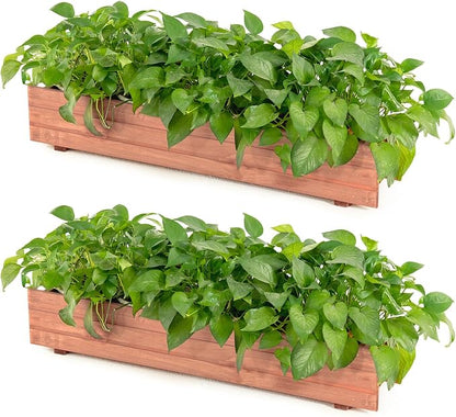 Giantex Raised Garden Bed Set of 2, 36" x 7" x 6.5" Wooden Elevated Planter Box for Flower Vegetable Herb Garden, Window Mounted Plant Box for Planting Garden Backyard Patio