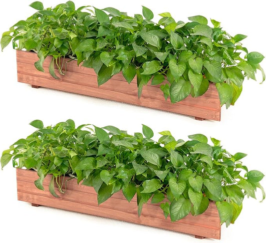 Giantex Raised Garden Bed Set of 2, 36" x 7" x 6.5" Wooden Elevated Planter Box for Flower Vegetable Herb Garden, Window Mounted Plant Box for Planting Garden Backyard Patio