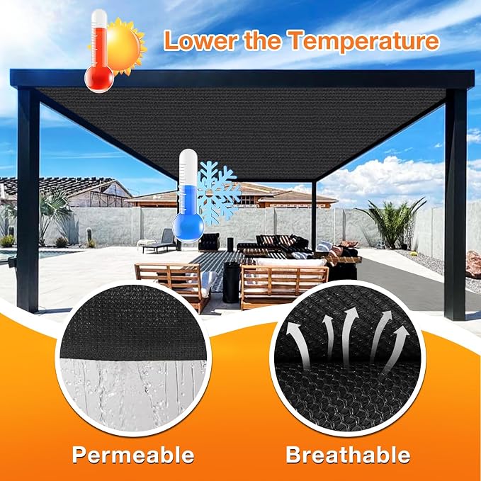 Artpuch Outdoor Pergola Shade Cover 10x16 FT Sun Shade Cloth with Grommets Black 90% UV Protection Canopy Patio Privacy Screen (Customized Available)