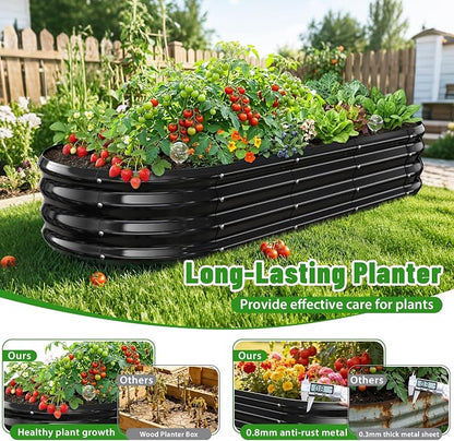 Oval Raised Garden Bed, 5 x 2 x 1FT, Galvanized Steel Planter Box with Wave-Shaped Metal Panels Painted for Outdoor Flower,Tree,Herb & Vegetable Garden (Black, 60X24X12 inches)