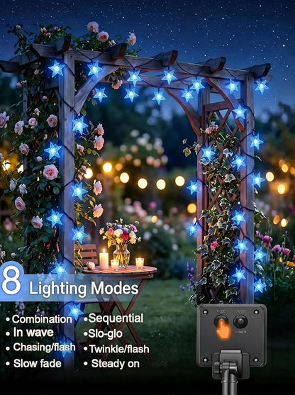 Twinkle Solar Star String Lights Outdoor Waterproof 39FT/100L Fairy Lights | 8 Modes Camping Garden Wedding Party Tree Holidays Backyard Patio Blue