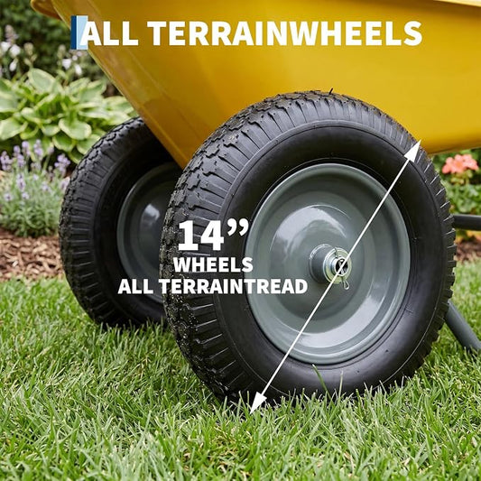 Garden Wheelbarrow Cart, Heavy Duty Utility Cart with Dual Wheels and Built-in Stand, Iron and Plastic Yard Cart for Home, Lawn and Garden
