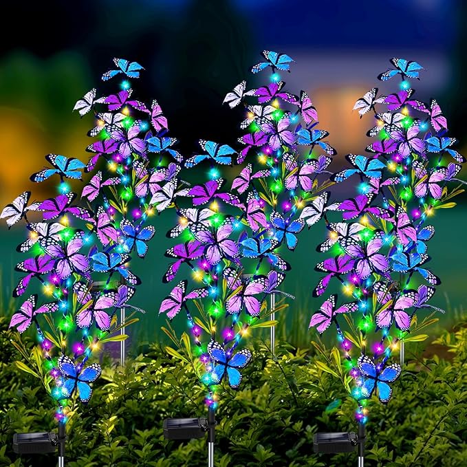 MRHEPHAESTUS Solar Garden Lights Outdoor Waterproof, 6 Pack Solar Butterfly Lights with 60 LED 12 Butterfly Colorful Lighting for Garden Yard Lawn Outdoor Decor, Gift for Mom Women Mother's Day