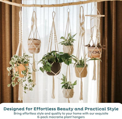 Nook Theory 6-Pack Macrame Plant Hangers with 12 Hooks - Hanging Planters for Indoor Plants, Boho Macrame Hangers Indoor Outdoor, Decorative Plant Hanger Indoor (Caramel)