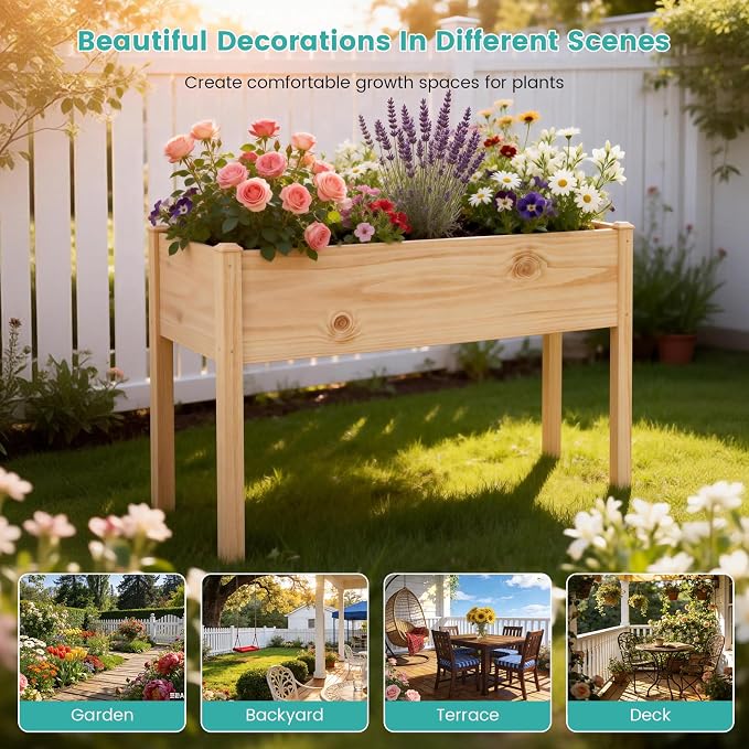 SUNYRISY Wooden Raised Garden Bed Outdoor with Legs for Gardening, 45.6" L x 23.6" W x 31.5" H Elevated Planter Garden Box Raised Bed for Planting Vegetable Flower Herb