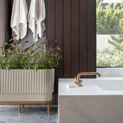 Veradek Demi Series Raised Long Planter for Indoor/Outdoor Use | Made from Plastic & Stone w/Wooden Stand | Modern Patio Décor for Flowers/Shrubs