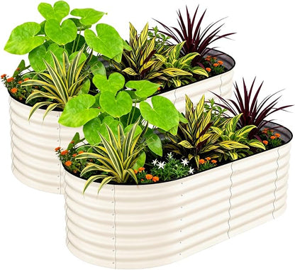 Garvee 2 Pack 6x3x2ft Galvanized Raised Garden Bed Kit, Oval Metal Planter Boxes with Anti-Cut Safety Edges, Rust-Resistant Deep Root Planters for Outdoor Vegetables, Flowers, Herbs, Beige