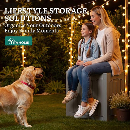 YITAHOME 31 Gallon Resin Deck Box Outdoor Storage Box and Waterproof | Garden Tools, Pool Supplies, Taupe
