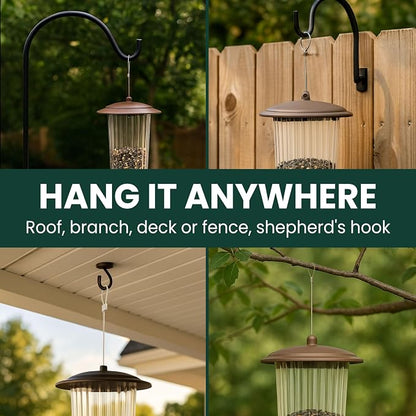 Perky-Pet Squirrel-Be-Gone Max Bird Feeder, (4) Flexport Feeding Stations | Squirrel-Proof Metal Hanging Feeder for Outdoors, Weight-Activated Ladder-Style Perches, 4lb Seed Capacity, 334-1SR