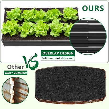 Meberam 2 Pack 6x3x1FT Galvanized Raised Garden Bed Kit, Outdoor Metal Planter Box for Vegetables, Bottomless Rectangular Gardening Bed with Support Rods, Tool-Free Assembly, Black