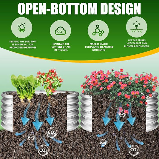 TBMLC 17" Tall Elevated Round Metal Rised Garden Bed- 3.3'x3.3' in Size and 0.8MM Thick Durable Planter Box for Vegetables Flowers Succulent at Patio/Garden Outdoor (Silver, 3.3FT Diameter)