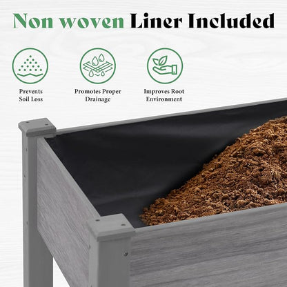 AMERLIFE Raised Garden Bed, 72x24x30 Inches Elevated Wood Planter Box with Legs, Bed Liner, Divider and Drainage System for Backyard, Patio, 300 lb Capacity - Grey