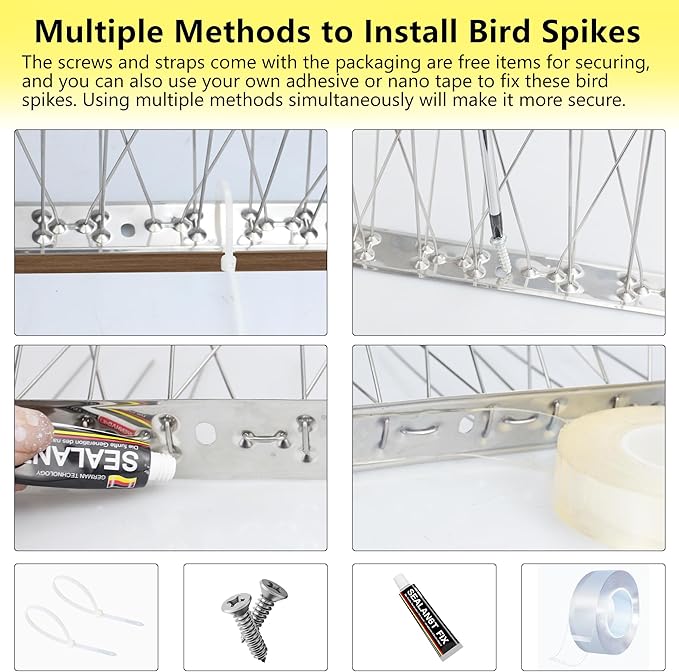 Bird Spikes,20Pcs,Stainless Steel Spikes with Base,Keep Woodpeckers Pigeon Raccoons Away,Anti Climb Spikes for Graden Patio Fence,16Ft
