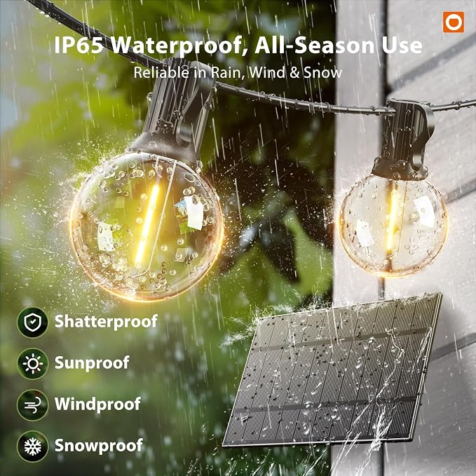 addlon 100FT Solar String Lights Outdoor with Remote, 54 LED Shatterproof Bulbs, USB Charging, 20+ Hour Runtime, Dimmable & Timable, G40 Waterproof Solar Lights for Outside Backyard Patio Garden Decor