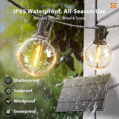 addlon 100FT Solar String Lights Outdoor with Remote, 54 LED Shatterproof Bulbs, USB Charging, 20+ Hour Runtime, Dimmable & Timable, G40 Waterproof Solar Lights for Outside Backyard Patio Garden Decor