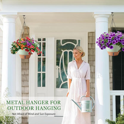 10 Inch Hanging Planters for Indoor Plants, 2 Pack Self Watering Hanging Baskets Flower Pots with Drainage Hole, Visual Reservoir & 2 Kinds of Plant Hanger for Home Decor(Green)