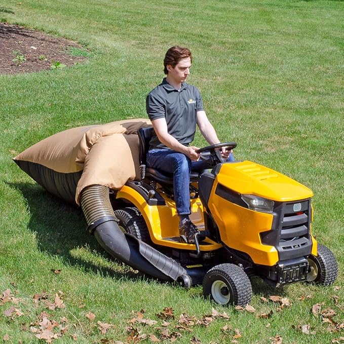 TerraKing Pro Leaf Bag for Ride-On Lawn Mowers | 54 Cu. Ft., 120" Opening | 2-Bag System | Heavy Duty Nylon Bottom | Fast Easy Leaf Collection | Tan (Model ST95084)