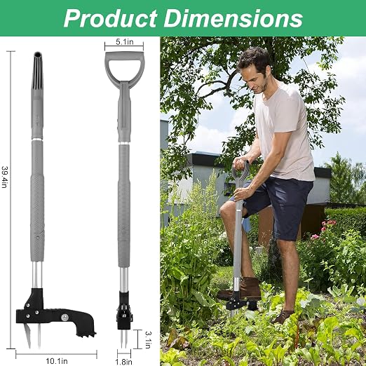 39 Inch Weed Puller Tool,Stand Up Weed Puller Tool with Long Handle,4-Claw Steel Head Design, Roots Remover for Garden & Lawn Care,Weeder Root Without Bending for Dandelion Gardening Yard Patio（Grey）