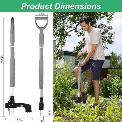39 Inch Weed Puller Tool,Stand Up Weed Puller Tool with Long Handle,4-Claw Steel Head Design, Roots Remover for Garden & Lawn Care,Weeder Root Without Bending for Dandelion Gardening Yard Patio（Grey）
