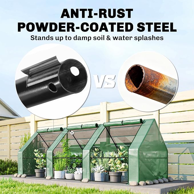 Outsunny 9' x 3' x 3' Mini Greenhouse with Zippered Doors & Roll-up Windows, Portable Plant Hot House with PE Cover, Water Resistant, UV Protected for Outdoor Flowers, Vegetables, Green