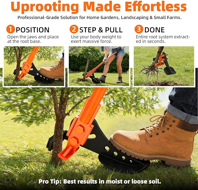 Heavy Duty Tree & Sapling Puller Tool, High-Strength Manganese Steel Root Removal Tool for 1/4" to 2" Woody Stems, Small Trees, Brush and Invasive Plants, for Lawn, Yard, Garden and Farm | Sapling Puller Tool