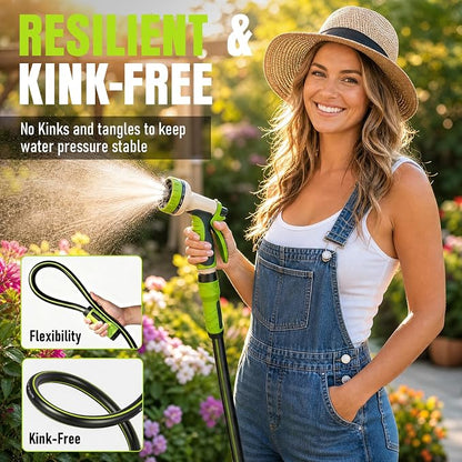 Garden Hose 75ft x 5/8", Heavy Duty Water Hose, Flexible and Durable, Kink Resistant Lightweight Hybrid Hose, Leakproof Yard Hose with Male to Female Fittings