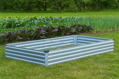 Meberam 2 Pack 6x3x1FT Galvanized Raised Garden Bed Kit, Outdoor Metal Planter Box for Vegetables, Bottomless Rectangular Gardening Bed with Support Rods, Tool-Free Assembly, Gray