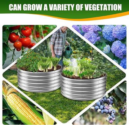 TBMLC 17" Tall Elevated Round Metal Rised Garden Bed- 3.3'x3.3' in Size and 0.8MM Thick Durable Planter Box for Vegetables Flowers Succulent at Patio/Garden Outdoor (Silver, 3.3FT Diameter)