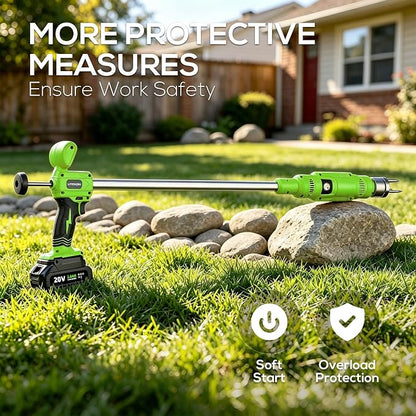 LITEKON Electric Cordless Weed Puller Tool, 20V Battery Powered Stand Up Weeder with 2.0Ah Battery & Fast Charger, Puller Tool with Long Handle, Crabgrass Piller& Dandelion Remover for Garden, Green