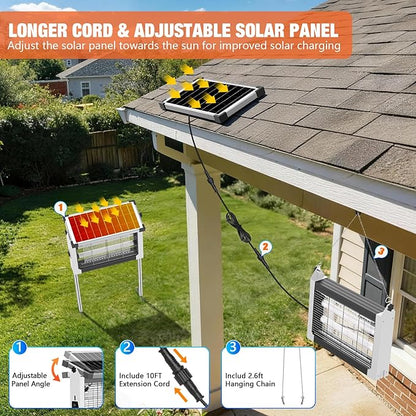 Solar Bug Zapper Outdoor Waterproof, 4500V Rechargeable Mosquito Zapper with Solar Panel Sensor, Auto ON/Off, 10ft Extension Cord & Solar Powered Bug Zapper, Cordless Insect Zap for Patio Yard Garden