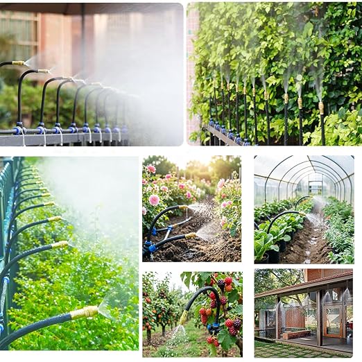 50ft Drip Irrigation System with 18pcs 360° Adjustable Misting Sprinkler Kit, Garden Watering System for Raised Bed, Greenhouse, Patio, Yard