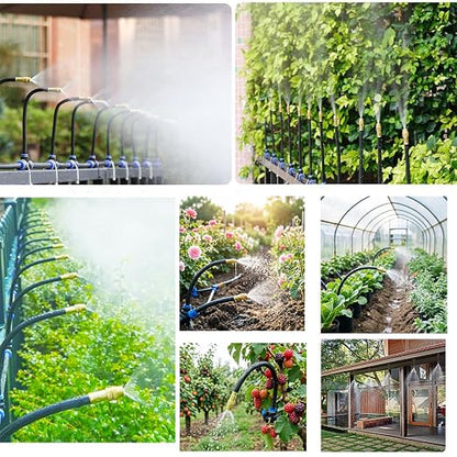 50ft Drip Irrigation System with 18pcs 360° Adjustable Misting Sprinkler Kit, Garden Watering System for Raised Bed, Greenhouse, Patio, Yard