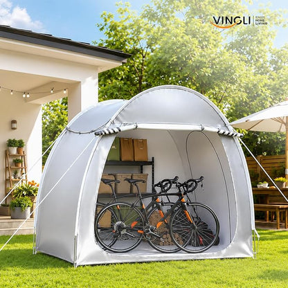 VINGLI Bike Storage Shed Tent for 4-5 Bikes, Outdoor Portable Bicycle Storage Shed with Carry Bag, Waterproof Bike Tent for Motorcycle, Garden Tools, Lawn Mower, Light Gray