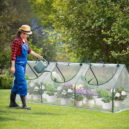 Aoodor 9 x 3 x 3 ft Mini Greenhouse with 3 Zipper Doors, Water-Resistant, UV-Protected for Flowers, Vegetables, and Herbs, Transparent