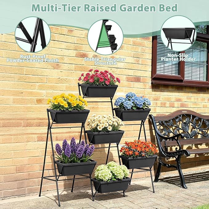 Sunexinlo Vertical Garden Planter Freestanding Raised Bed for Herbs Flowers Vegetables, Indoor Outdoor for Patio Balcony Deck