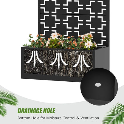 Casaphoria Metal Raised Garden Bed with Trellis, 59"x30"x12" Planter Box for Climbing Plants, Vegetables & Vines, Features Drainage Holes and Privacy Screen, Black-Square