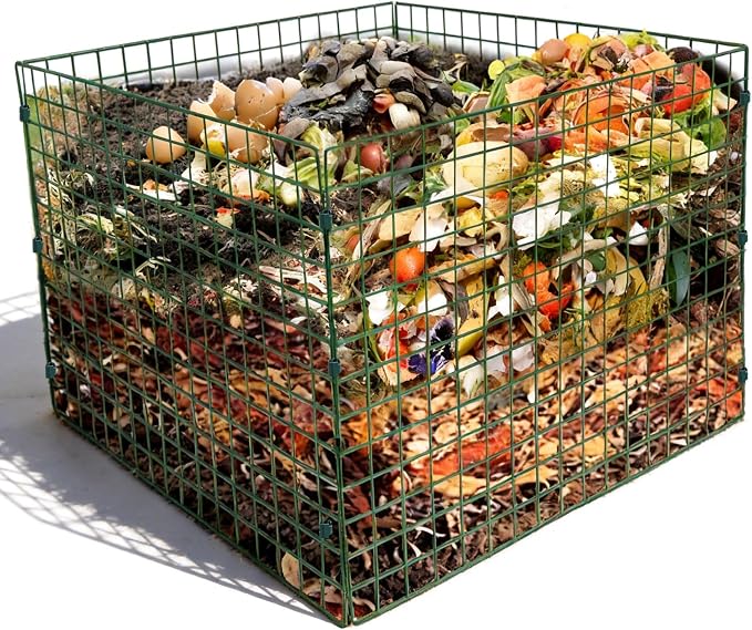 Large Compost Bin Outdoor, Square Mesh Garden Wire Compost Bin for Stacking Leaves and Yard Waste Green 36X36X28 Inches