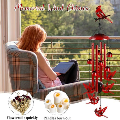 YHmall Cardinal Wind Chimes for Outside, Dad Gifts Soothing Tones Memorial Wind Chime for Garden, Yard, Patio Decor, 35" Cardinal Gifts for Women Windchimes Outdoors for Christmas, New Year