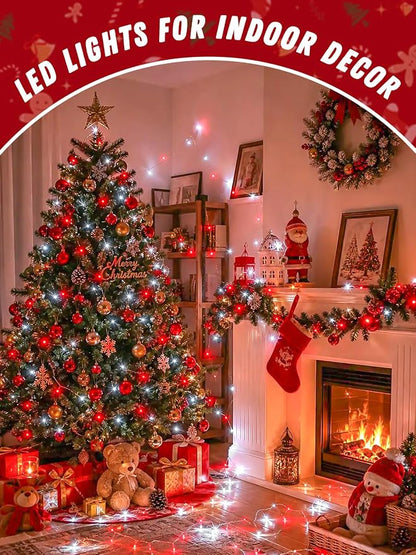 4 Pack 60 LED Fairy Lights Battery Operated with Timer, 20FT Waterproof String Lights Indoor Outdoor, Cuttable Battery Light for Bedroom Wedding DIY Centerpiece Christmas Decorations (Red and White)