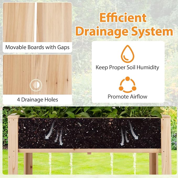 Giantex Raised Garden Bed with Trellis, Wooden Elevated Planter Box with Legs, Drainage Holes for Climbing Plants Vines Vegetables Flowers Herbs, Outdoor Horticulture Planter for Patio Backyard