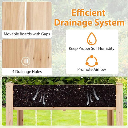 Giantex Raised Garden Bed with Trellis, Wooden Elevated Planter Box with Legs, Drainage Holes for Climbing Plants Vines Vegetables Flowers Herbs, Outdoor Horticulture Planter for Patio Backyard
