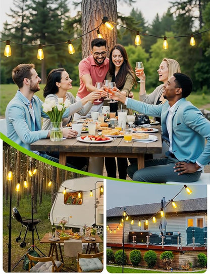 Larkvue 48FT Solar String Lights Outdoor with Remote, Waterproof Dimmable Patio Lights with 15+1 LED ST38 Bulbs 3 Modes Hanging Lighting for Backyard
