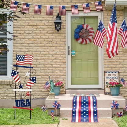 4th of July Decorations Outdoor, 30 Inch Metal Patriotic Garden Stakes, USA Yard Sign with American Flag, Red White and Blue Yard Decorations for Memorial Day Lawn Porch