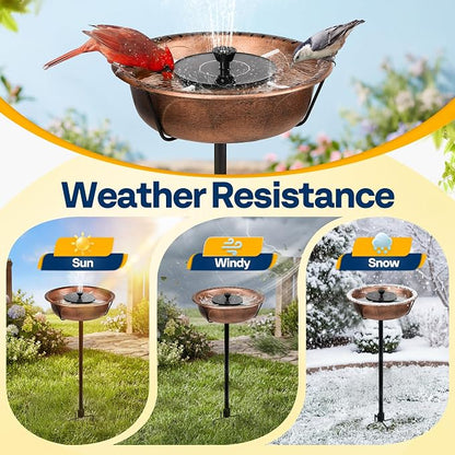 VIVOHOME Bird Bath with Solar Fountain for Outside, Weather-Resistant ABS Birdbath Bowl with Solar Powered Pump, Metal Ground Stake for Outdoor, Garden, 1.45 Gallons, Bronze