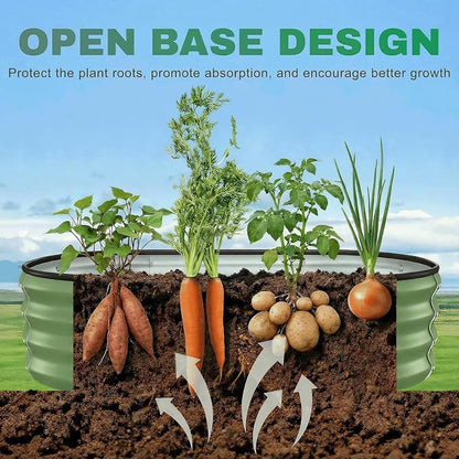 2PCS 4x2x1 FT Oval Metal Raised Garden Bed Kit, Open Bottom Design Elevated Garden Planter Box Outdoor, Trough Planter for Outdoor Plants, Flower, Vegetables, Fruit, Herbs (Green)