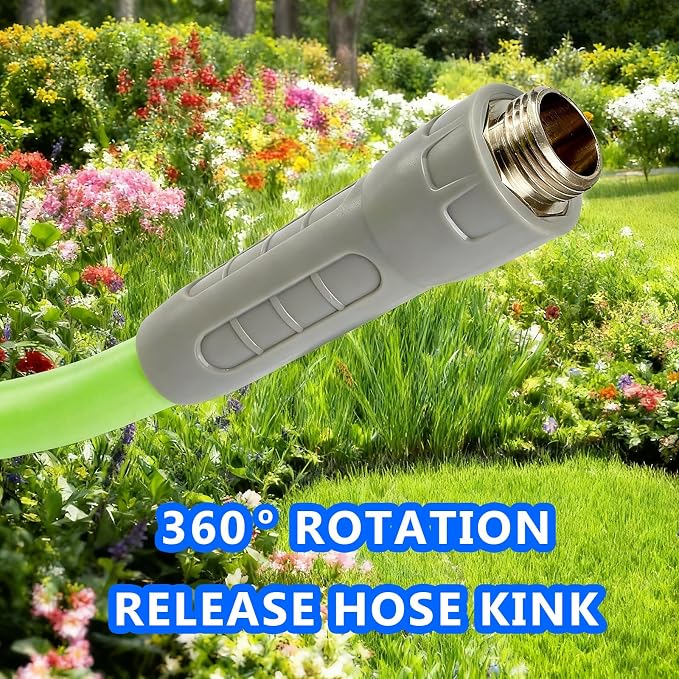 HQMPC Garden Hose 5/8"IDx30' Hose Durable PVC Non Kinking Heavy Water Hose with Brass Hose Fittings Hybrid Lightweight Hose (30 FEET) Light Green