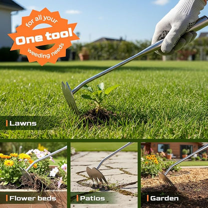 LOOHOI Garden Hand Weeder Tool, Heavy-Duty Stainless Steel Weeding Tool for Deep Root Removal, Portable Garden Weed Removal Tool for Lawn, Flower Beds & Yard