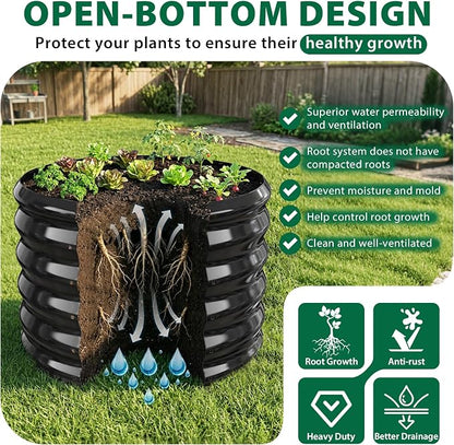 24" Diameter Round Raised Garden Bed - 17 Inch Tall, Heavy-Duty Galvanized Steel Planter Box with Wave-Shaped Panels for Vegetables, Herbs & Flowers (1, Black, 24 Inch Diameter)