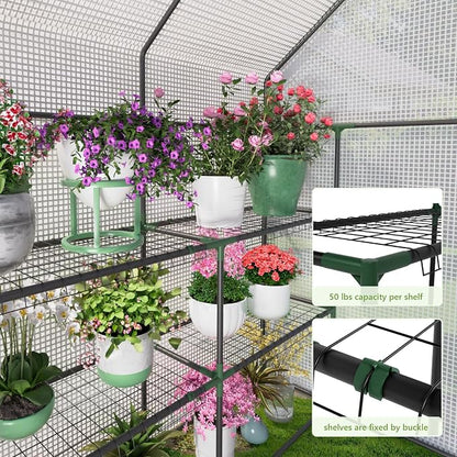 Greenhouse for Outdoors, Portable Green House, Walk in Greenhouses with Durable PE Cover, 57 x 57 x 76 inch Greenhouse with Shelves Stands,White