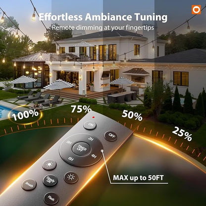 addlon 50FT Outdoor String Lights LED with Remote Dimmable Patio Lights Waterproof Shatterproof Edison Bulb for Outside Backyard Porch Garden Bistro Pergola Party Decor, Warm Ambience Lighting